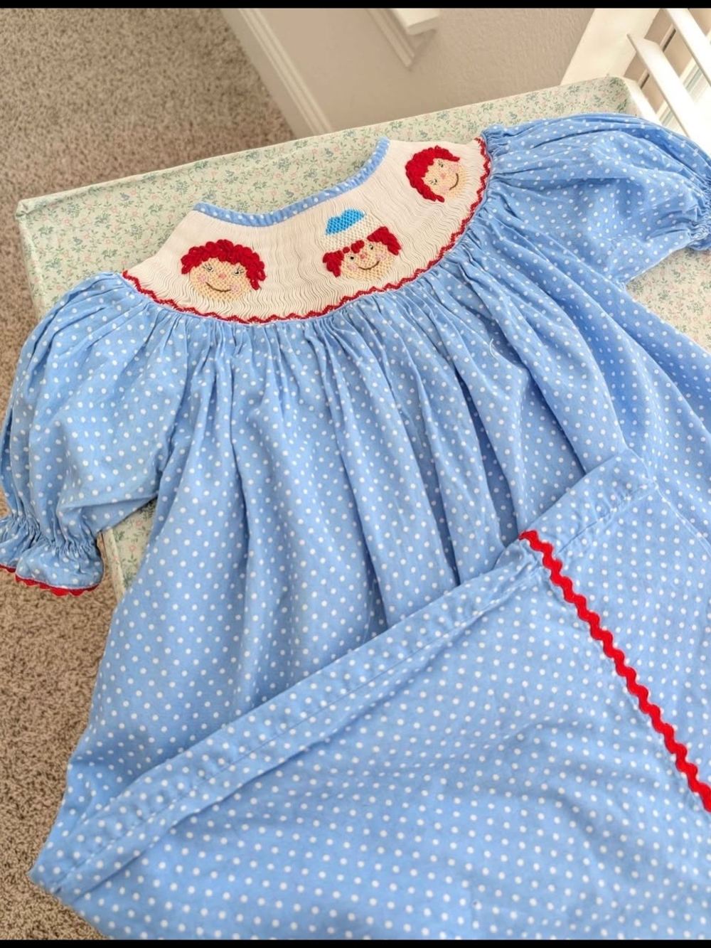 5T Raggedy Ann & Andy Smocked Pin Dot Dress